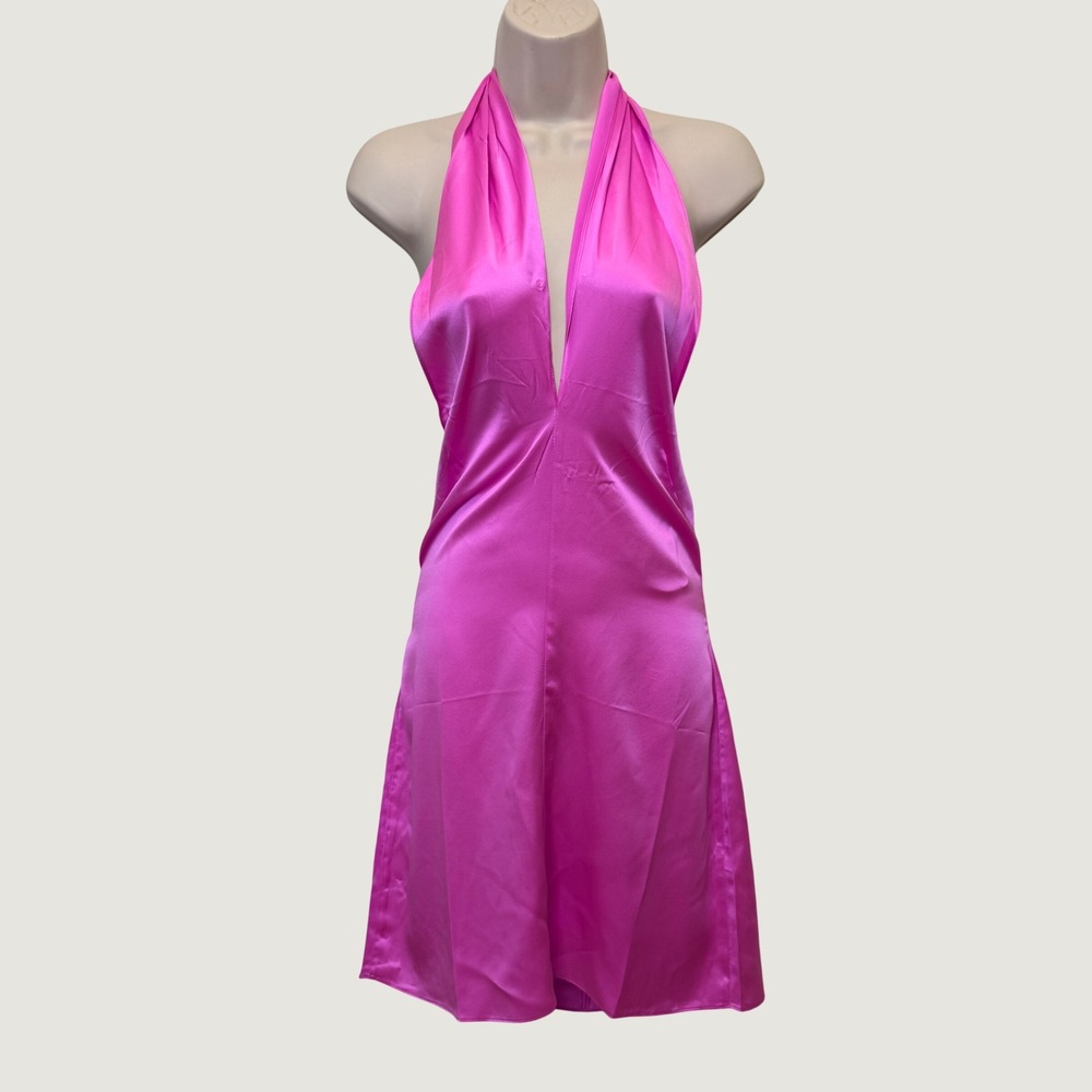 Amanda Uprichard Silk Halter Mini Dress S Pink Open Back Barbiecore Date Night